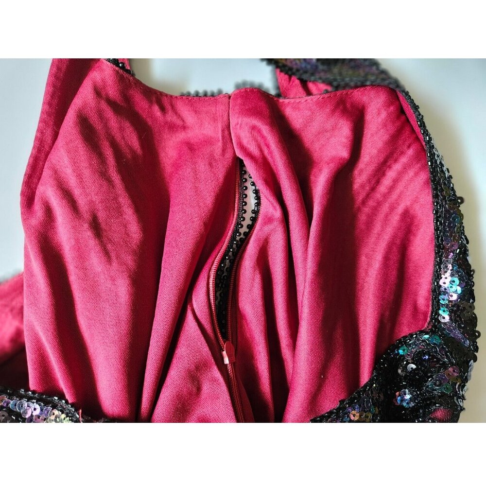 Women XL Flapper dress costume halloween maroon Burgundy wine fringe black Party - Picture 8 of 14